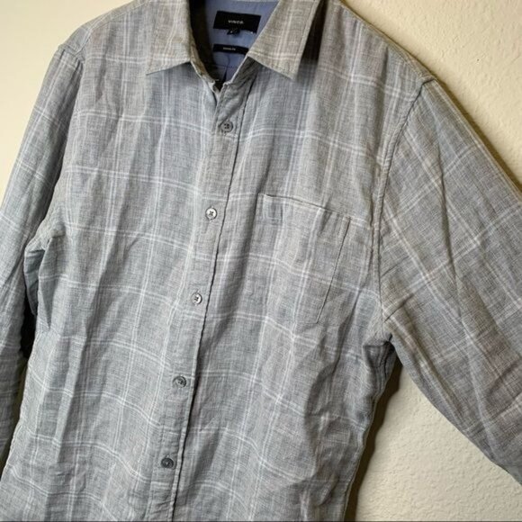 Vince men’s Windowpane gray collared cotton casual Button-Down Shirt size medium - Picture 6 of 12